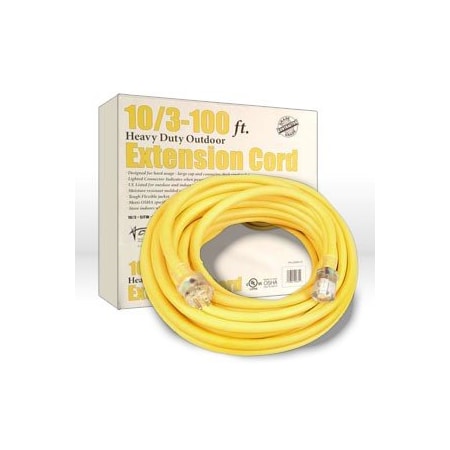 Southwire SJTW Extension Cord, 10 AWG, Outdoor, 10/3, 1 Outlets, 5-15R, Yellow, 5-15P, 100 ft 02689